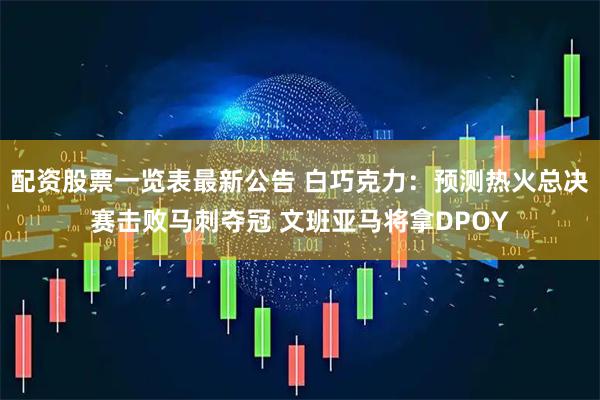配资股票一览表最新公告 白巧克力：预测热火总决赛击败马刺夺冠 文班亚马将拿DPOY